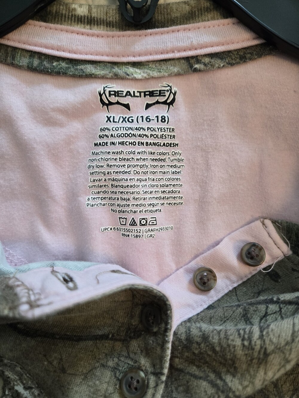 Realtree Women's Long Sleeve Camouflage Henley Top - Green/brown Size XL - Picture 4 of 4